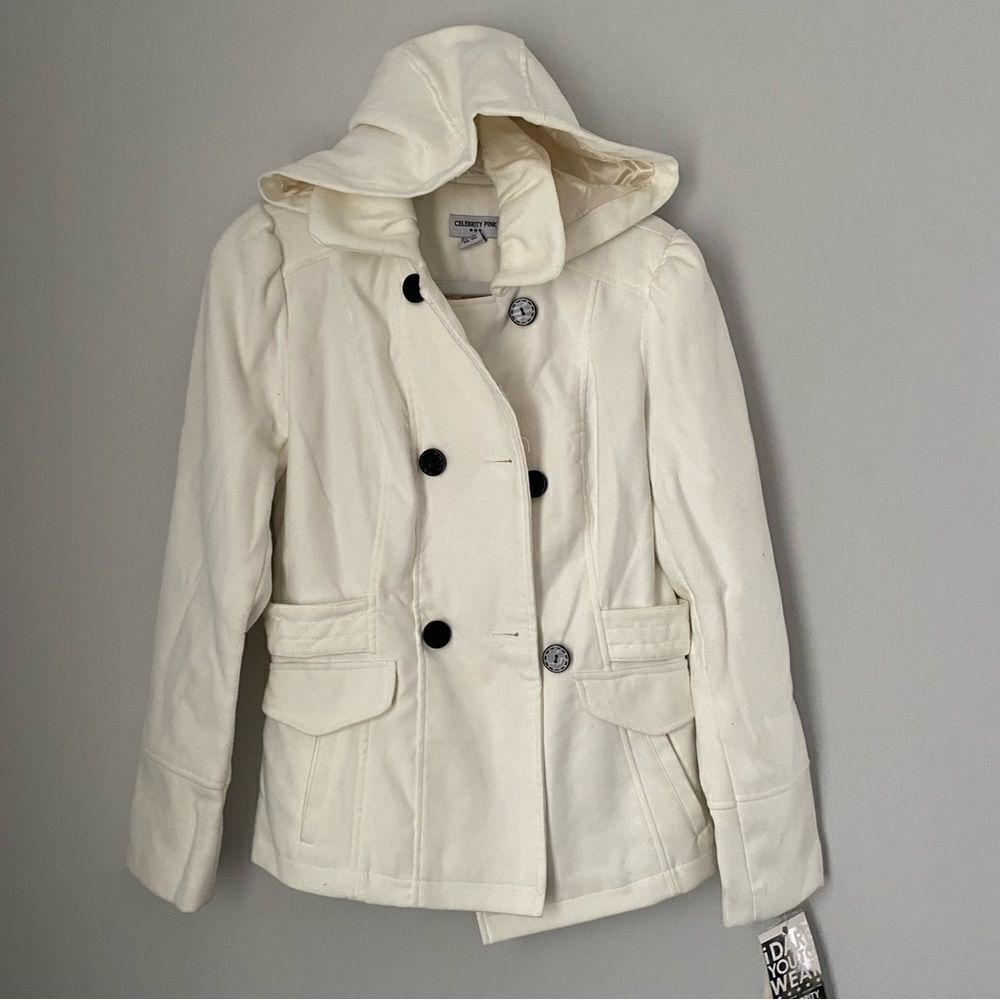 Celebrity Pink Double Breasted Peacoat Ivory Juniors S